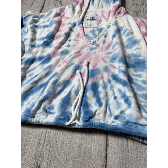 Hollister Tie Dye Hoodie Cropped Drawstring Pink Blue White Size S - Picture 4 of 6